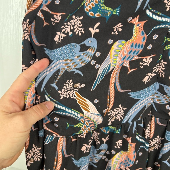Loft Women's Size 8 Black Bird Print Long Sleeve Knee Length Dress - Picture 7 of 14